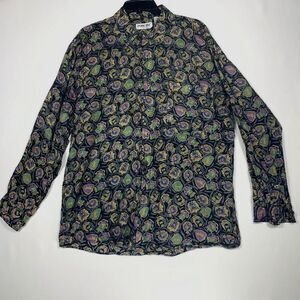 Porcini by Brigata Mens Medium 100% silk Shirt vintage long sleeve dress Lion